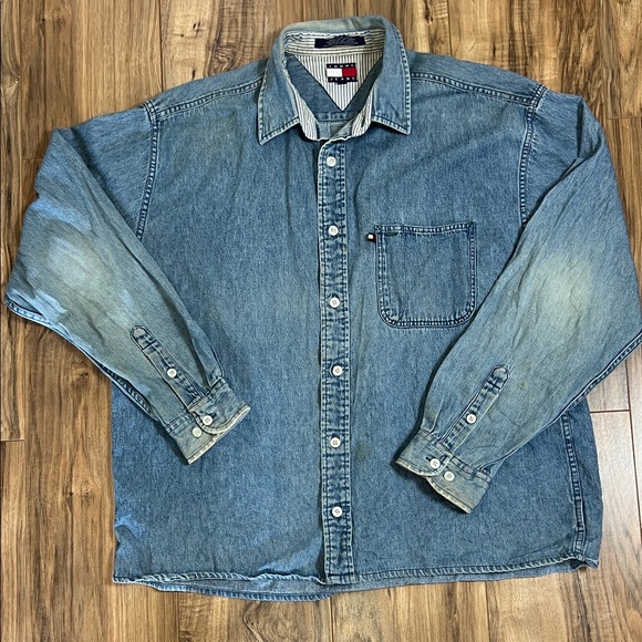 Tommy Hilfiger Other - Vintage Tommy Hilfiger Classic Wash Blue Denim Shirt Button-Up Sz L